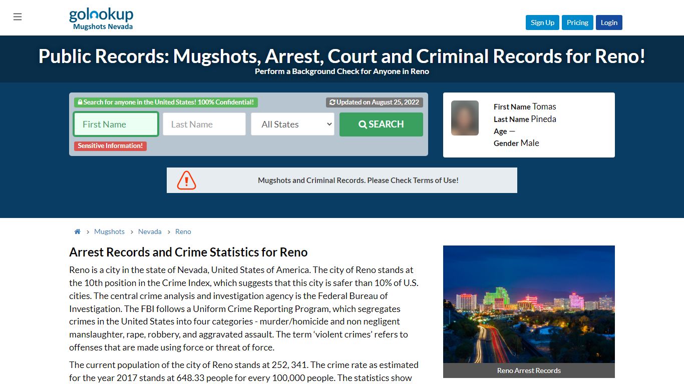 Mugshots Reno, Arrest Records Reno - GoLookUp