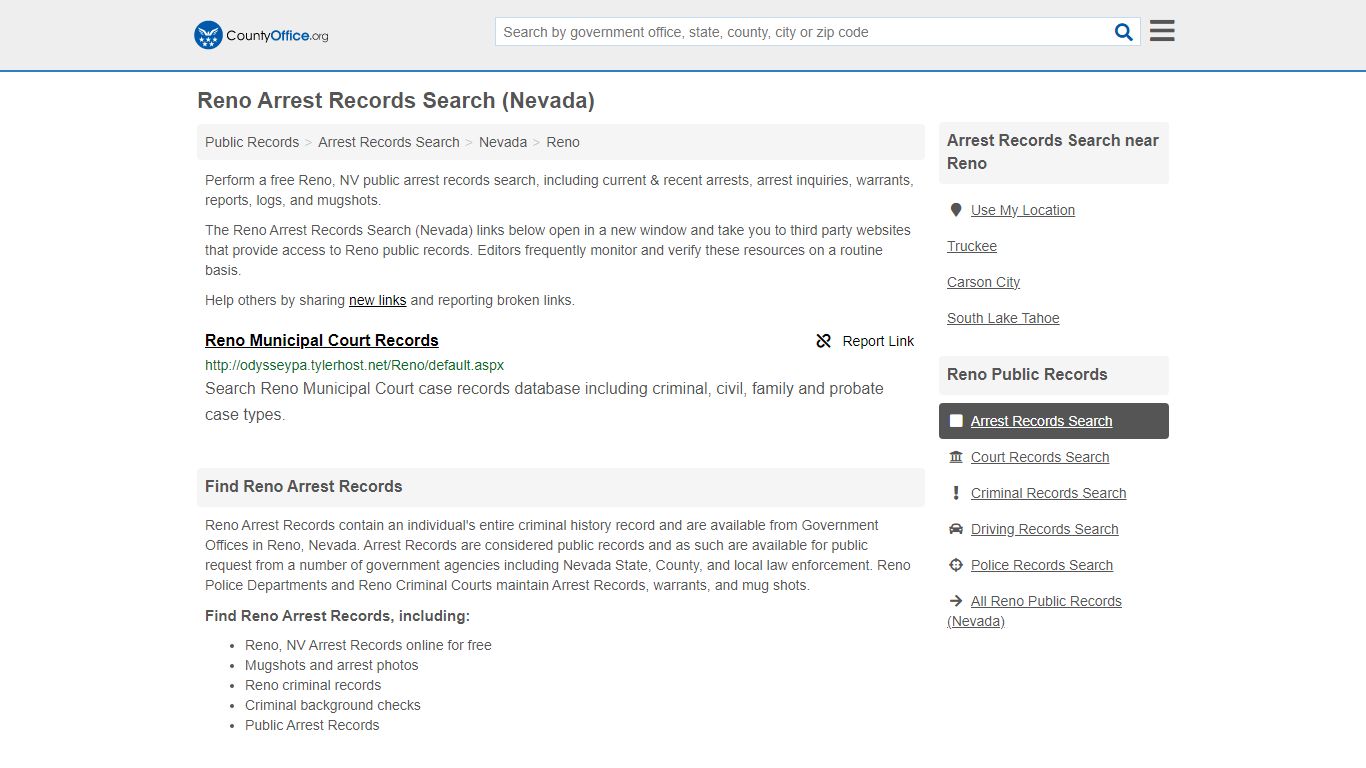 Arrest Records Search - Reno, NV (Arrests & Mugshots) - County Office